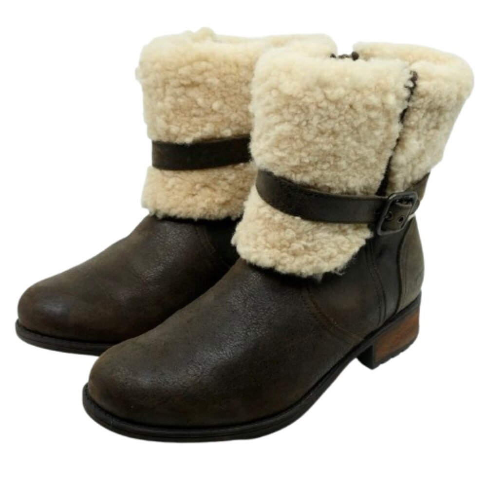 UGG ~BLAYRE II SUEDE BOOT~LEATHER SHEARLING LINED SIDE ZIP in ESPRESSO Sz 8 - Picture 2 of 8